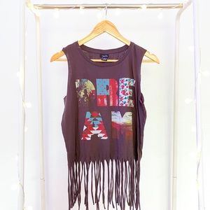 RUE 21 Brown Fringe Dream Sleeveless Shirt Top